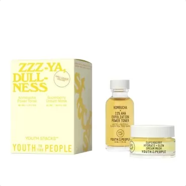 Youth To The People Youth Stacks ZZZ-Ya, Dullness - 11% AHA Kombucha Power Toner (30mL) + Superberry Dream Mask (15mL) Vegan Skincare Kit - Exfoliate, Tackle Congested Pores, Hydrate + Even Skin Tone