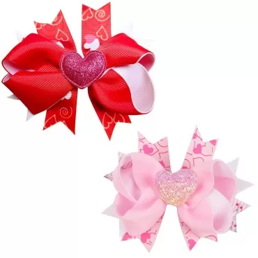 Valentine Large Bow Hair Clips Women Girls Sequins Love Heart Hairpins Boutique Grosgrain Accessories for Mothers Day Wedding Birthday Party