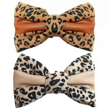 Umelyn Handmade Leopard Print Hair Bows Boutique French Design Hair Pins Spring Clips Fashion Velvet Leather Stitching Headdress Hair Accessories For Women Girls