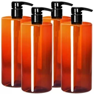Youngever 4 Pack Pump Bottles for Shampoo 32 Ounce, Amber Shampoo Pump Bottles, Plastic Cylinder with Lockdown Leak Proof Pumps