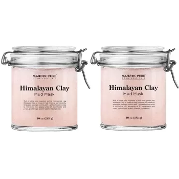 MAJESTIC PURE Himalayan Clay Mud Mask, Detoxifying, Brightening, and Reduces Appearance of Pores, 10 oz x 2