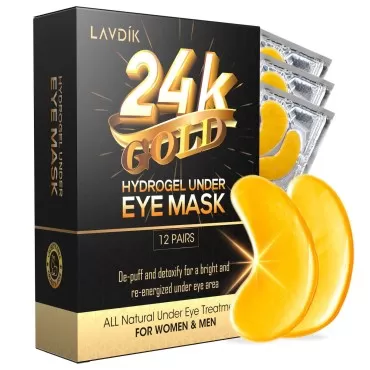 LAVDIK Under Eye Patches, 24K Gold Eye Mask - 12 P...