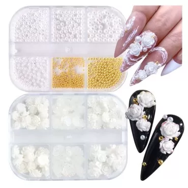 90 Pcs 5D Mixed White Flower Camellia Nail Art Set...