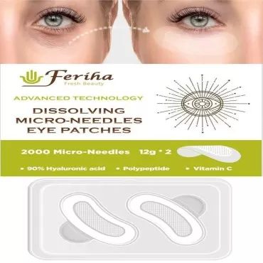 FERIHA Dissolving 2000 Microneedles Eye Patches, Vitamin C, Hyaluronic Acid & Peptides, Advanced BioActive Technology, Anti-Wrinkles,Puffy Eyes, Dark Circles, INSTANT RESULT (2 x Pairs)