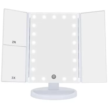 Essbhach Makeup Mirror with Lights, Vanity Desk Mirror 1/2/3/5X Magnifications, 21 LED Trifold Mirror and Touch Screen, 180 Degree Vanity Mirror, Gift for Women, White