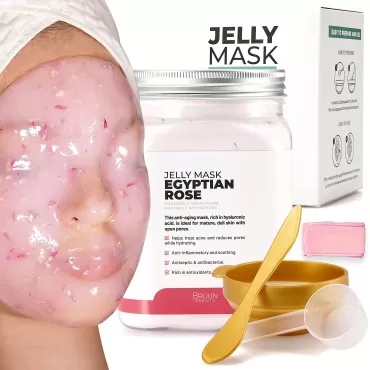 BRÜUN Peel-Off Egyptian Rose Jelly Mask for Face Care - A 23 fl oz Rubber Mask Jar for 30 to 35 Treatments - A Skin Care Moisturizing Gel Mask of Spa Set for Men, Women and Adults