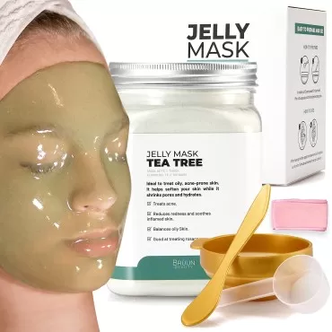 BRÜUN Peel-Off Tea Tree Jelly Mask for Face Care - A 23 fl oz Rubber Mask Jar for 30 to 35 Treatments - A Skin Care Moisturizing Gel Mask of Spa Set for Men, Women and Adults