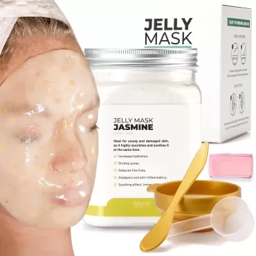 BRÜUN Peel-Off Jazmine Jelly Mask for Face Care - A 23 fl oz Rubber Mask Jar for 30 to 35 Treatments - A Skin Care Moisturizing Gel Mask of Spa Set for Men, Women and Adults