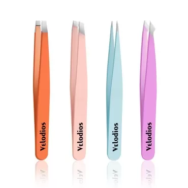 Velodios Tweezers for Women and men, Professional Precision Tweezers for Eyebrows, Pointed and Slant Tweezers for Facial Hair, Splinter and Ingrown Hair Removal, Stainless Steel Tweezers Set
