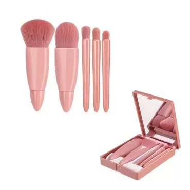 RUITASA Mini Makeup Brush Set,Professional Travel Makeup Brushes Set with Mirror?Portable Small Mini Makeup Brush Case for women Face Eye Eyebrow Blush and Lip Gloss (1Pcs Pink)