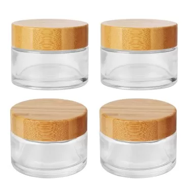 1.7 OZ/50 ML Clear Round Glass Jars with Bamboo Wo...