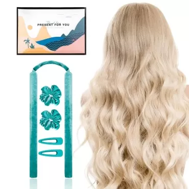 VICARKO Heatless Hair Curlers, Hair Rollers to Sleep in, Curling Rod Headband, Overnight No Heat Curls & Waves, for Long & Medium Hair, with Hair Clips & Scrunchies, Cyan Blue