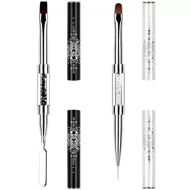 LEQ 2Pcs Nail Art Brush Set, Dual-ended Oval & Fla...