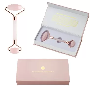 THE HEART COMPANY | Premium Rose Quartz Face Roller | Face Roller Skin Care Tool | Facial Roller Massager | Natural Crystal Facial Roller for Aging Skin | Pink Stone Roller for face, Eyes and Neck