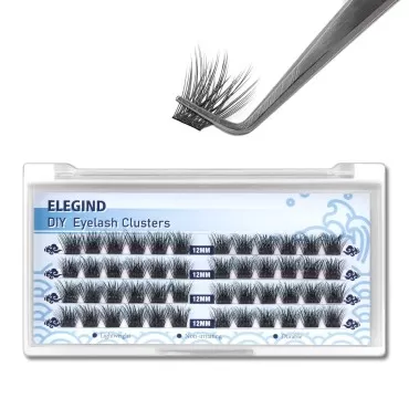 DIY Eyelash Extension Clusters Individual Lashes, 48 Clusters 3D Effect C Curl, Natural Look Reusable Soft Feather Light Volume 12mm