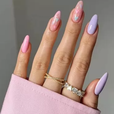 IMSOHOT Glossy Almond Press on Nails with Glue Medium Heart Stiletto Pink False Fake Full Cover Acrylic Nails for Women