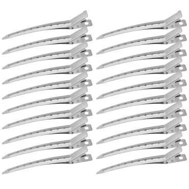 Korintin Hair Clips for Styling Sectioning 24Pack, Metal Duck Bill Clips for Women, Alligator Hair Clip for Long Curl Thick Hair, Roller Clips, Pin Curl clips, Salon Clips (Silver)