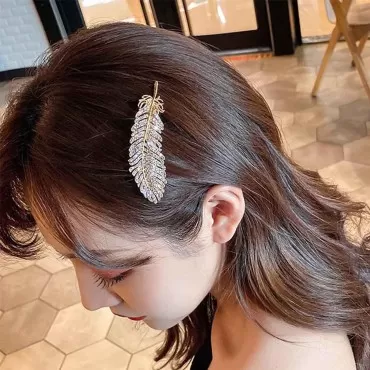 YienDoo Crystal Feather Hair Clip Barrette Gold Sp...