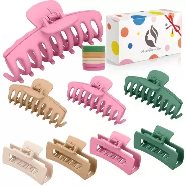 Hair Claw Clips For Thick Hair - Large Hair Clips for Women & Girls - Claw Clips for Long Short Thick Thin Hair(8Pack, Black, Khaki, Pink, Green)
