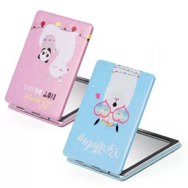 HBTD-SZ Compact Mirror 2 Pack Portable Mirror 1X/2X Magnifying Rectangle Metal Pocket Makeup Mirror (Cartoon Sheep)