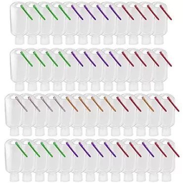 Koutoumor 50 PCS Travel Bottles with Keychain 2oz/60 ml Keychain Squeeze Bottle Travel Plastic Bottles Keychain Refillable Empty Bottles with Flip Cap Clear Squeeze Container Dispensers