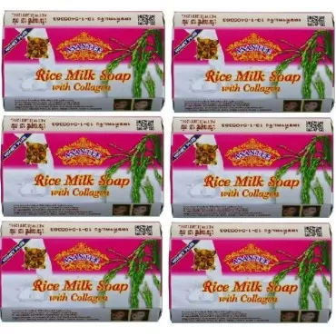 ASANTEE Rice Milk with Collagen and Honey Soap - Luxurious Body Soap for Soft, Clear, and Radiant Skin - Scent Long-Lasting (6-Packs)