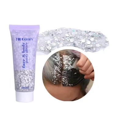 AKARY Body Glitter Gel Mermaid Scale Gel, Holographic Chunky Glitter Gel for Body, Hair, Face, Nail, Long Lasting Liquid Glitter Cream, Christmas Rave Accessories Makeup for Women&Men (05 Silver)