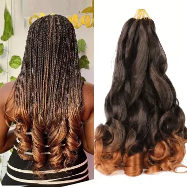 LMZIM French Curls Braiding Hair 22 Inch 9 Pack French Curly Braiding Hair Synthetic Hair Extensions French Curl Braiding Hair Pre Streched Wavy Braiding Hair for Women (22Inch (Pack of 9), T30)