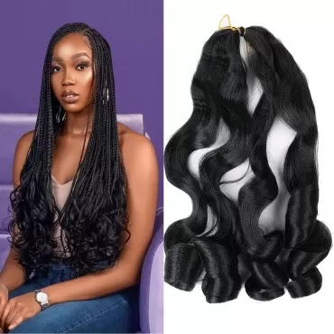 LMZIM French Curly Braiding Hair 9 Pack Black French Curls 22 inch Bouncy Braiding Hair French Curl Braiding Hair Curly ends Synthetic Hair Extensions Pre Streched Wavy Braiding Hair