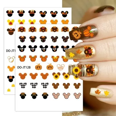 Unbess 8 Sheets Fall Cartoon Mouse Nail Stickers Cute Autumn Theme 3D Self Adhesive Nail Art Stickers DIY Cartoon Decals Nail Stickers for Girls Teens Women Manicure Nails Decoration Party Supplies