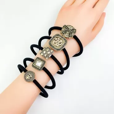Firecolor Chic 5Pcs Fancy Black Hair Ties Elastic Bracelet Crystal Rhinestone Ponytail Holders Hair Bands Sparkly for Women Girls Loss-proof Hair Ring (WJT6)