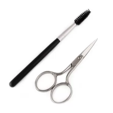 REFINE - Italy Eyebrow Scissors with Wooden Handle Spoolie Grooming Kit