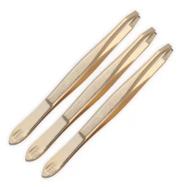 REFINE - Germany - Professional Gold Tweezers, 24K Gold Plated for Eyebrow Shaping and Tweezing Hair Post-Waxing - 3 ct