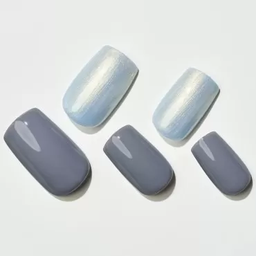 Gel Press on Nails Short, Dark Grey Gray Silver Fake Nails Medium Square UV Jelly Glue on Nails Jumping Color False Nail Kits Acrylic Stick on Nails for Women Reusable Full Cover - 24Pcs by GLAMERMAID