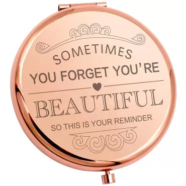 YSUNM Ming Heng Inspirational Personalized Pocket Compact Rose Gold Makeup Mirror Women's Gift, Birthday Gift for Sisters, Daughters, Friends, Classmates (XY11)