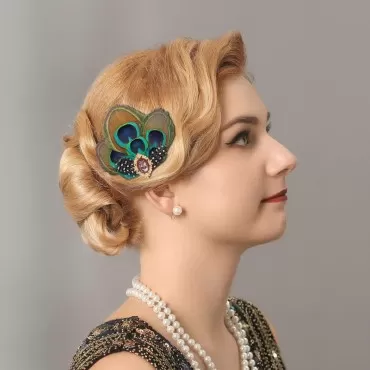 GORTIN 1920s Flapper Feather Hair Clip Peacock Feather Headpiece Great Gatsby Feather Head Pin Rhiestones Showgirl Head Bands Art Deco Party Flapper Hair Accessories For Women and Girls