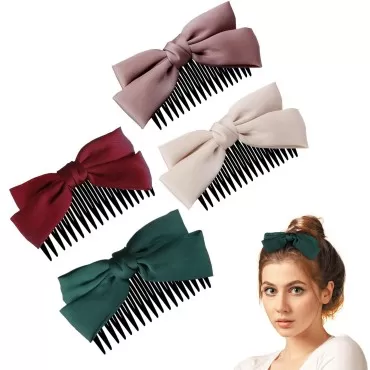 XieNie 4PCS Hair Clips with Ribbon Bow, Hair Side ...