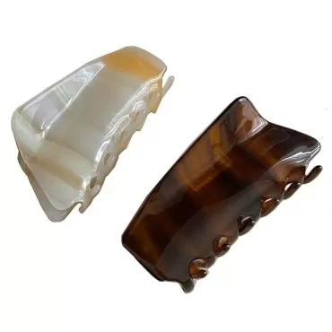 Hair Claw Clips Cutout Tortoise Shell Celluloid Hair Jaw Clips 3.3 Inches French Design Rectangle Hair Clamp for Women Girls (2 Pack)