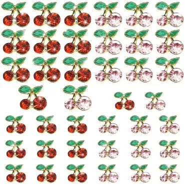 40 Pcs 3D Cherry Nail Charms Cherry Nail Rhineston...