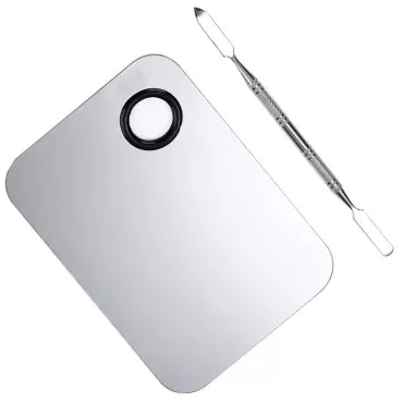 ISCRIO Professional Pro Stainless Steel Makeup Palette, Professional Cosmetic Mixing Makeup Palette Spatula Makeup Artist Tool, 1.0 Count