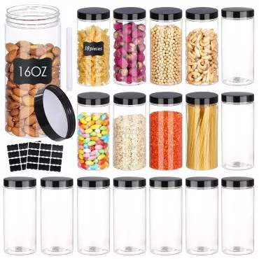 18PCS 16OZ Plastic Jars with Screw On Lids, Pen an...