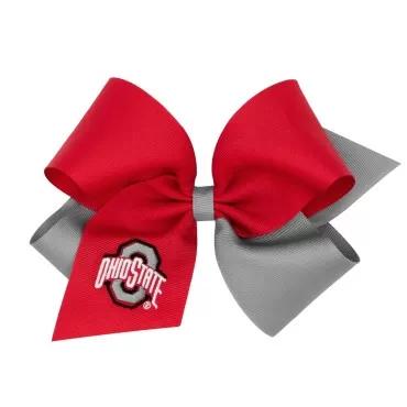 Divine Creations Girls' Collegiate Themed Game Day Two-Tone Hair Bow by Wee Ones on a WeeStay Clip, Classic Grosgrain, King, Ohio State