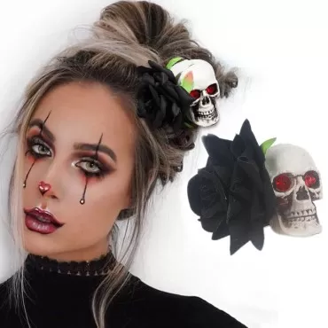 Jeairts Skull Hair Clip Black Flower Hair Barrette Floral Headpiece Costume Hair Dress Festival Halloween Hair Accessories for Women and Girls