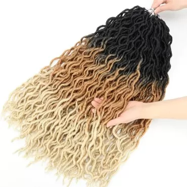 Eliza 24 Inches Long Wavy Gypsy Locs Ombre soft Locs Crochet Hair 6 Packs Goddess Locs Crochet hair Pre-looped African Roots Synthetic Braiding Hair Extensions for Black Women(24