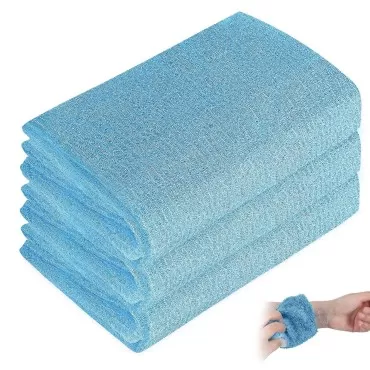 Exfoliating Washcloth, 3pcs Exfoliating Body Scrubber Sponge, Nylon Bath Wash Towel, African Net Sponge, African Wash Net for Daily Body Care (Blue)