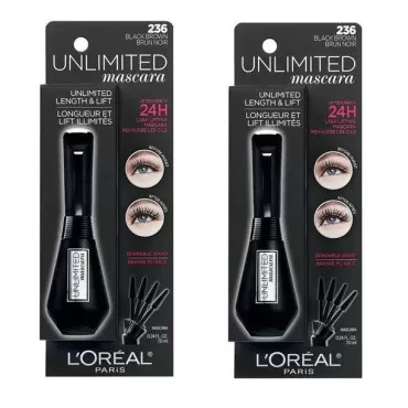 Pack of 2 L'Oreal Paris Unlimited Lash Lifting and Lengthening Washable Mascara, Black Brown # 236
