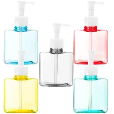 Youngever 5 Pack Color Plastic Square Pump Bottles, Refillable Plastic Pump Bottles for Dispensing (8 Ounce)