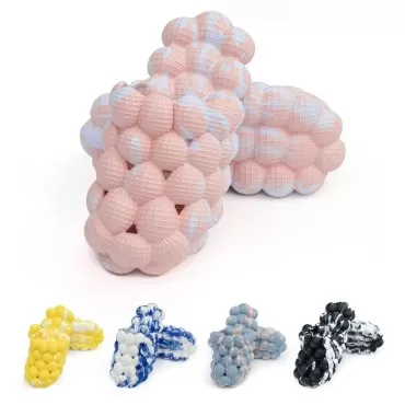 Funny Spa Slippers Massage Bubble Slides Slippers for Women Men,Funny Lychee Non-slip Gym House Slippers Shower Bedroom Slippers, Soft Pillow Stress Relief Slide Sandals for Ladies, Volcanic Pink, 7.5-8.5 Women/6-7 Men