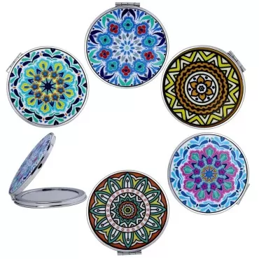 CigyYogy Compact Mirror Bulk Handheld - Pocket Purse Travel Makeup Mirrors Round Folding Portable Dual Sided 2X Magnification- Mandala Designs Gift for Girls Women - Pack of 6