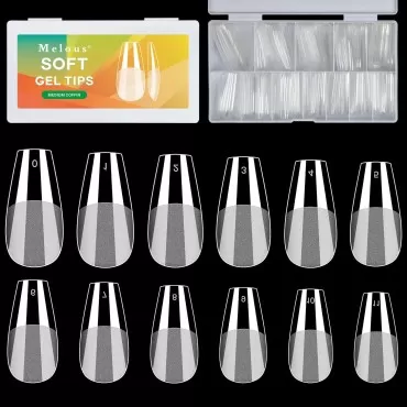 Medium Coffin Soft Gel Melous 600PCS Pre Buff Full Cover Half Matte Gel x Nail Tips False Fake Nails